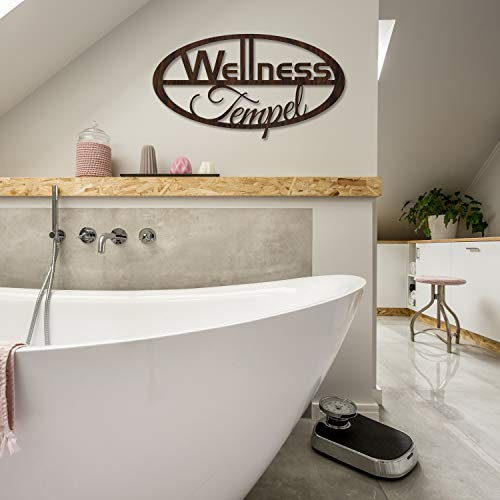 Badezimmer Deko, Wellness Tempel, Wanddeko aus Holz, Dekoration fürs Bad, Holzschild, SPA, Relax, Bad Dekoration, Schriftzug aus Holz – 60 x 33 cm