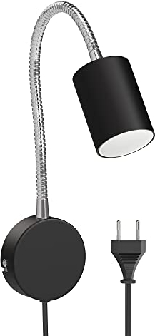 ledscom.de Leselampe WAIKA mit Schwanenhals, Stecker, Schalter schwarz matt, inkl. GU10 LED Lampe weiß 3-Stufen Dimmen: je max. 609lm