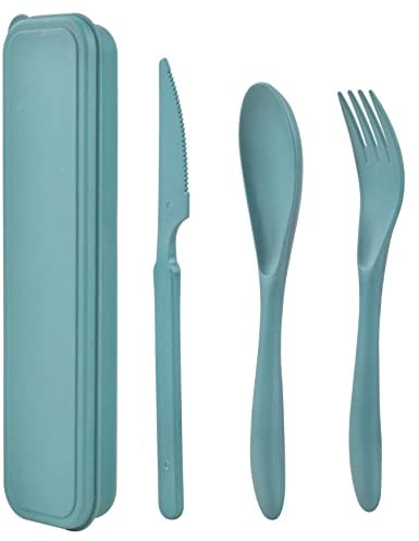 Noewmub Travel Utensils with Case, Reusable Plastic Cutlery, Travel Cutlery Set, Flatware Set for Travel Work School Picnic Camping or Daily Use (Green)