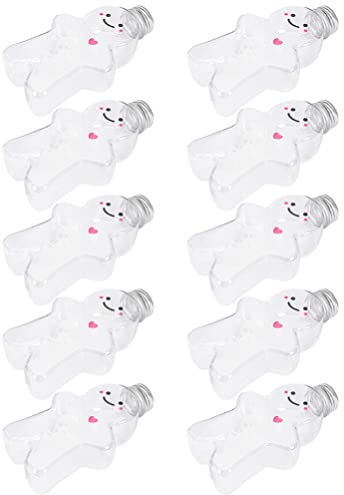 HEMOTON 10 Stücke Weihnachten Lebkuchenmann Flaschen Leere Kunststoffflaschen Saftflaschen mit Schraubdeckel wiederverwendbar Bonbons Dosen für Milch Säfte Wasser Kaffee Tee Getränke 700ml