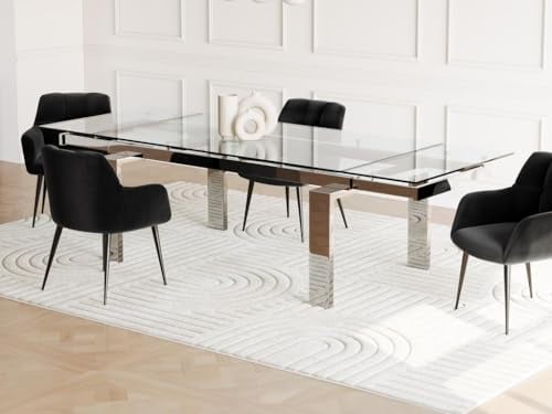Vente-unique - Table à Manger Extensible 8 à 10 Personnes en Verre trempé et métal - Transparent - LUBANA