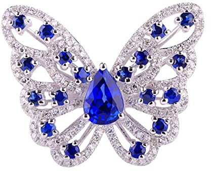 Bishilin Partnerringe Weißgold 750, Damen Ring Schmetterling mit 1.15ct Saphir Verlobungsring mit Diamant Eheringe Nickelfrei Große 53 (16.9)
