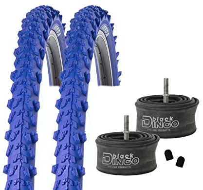 2 x Reifen MTB 20/24/26 Zoll Fahrradreifen Fahrradmantel 50-406/507/559 (20/24/26x1.95) inkl. Black Dingo Schläuche AV (24 Zoll (50-507), blau)