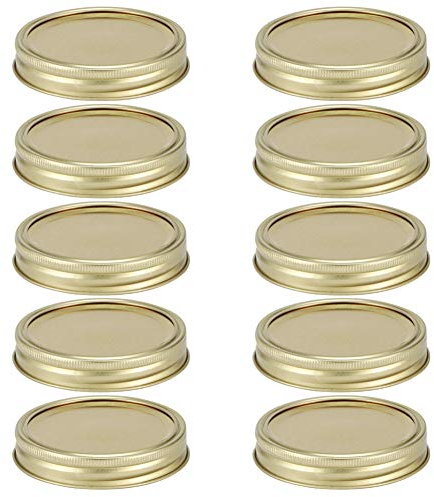 10Pcs Canning Lids 70mm, Airtight and Leak-Proof Gold Jar Lids with Rings Perfect for Sealing Jars and Preserving Homemade Sauces, Jams, Pickles, Fits Regular Mouth Mason Jars Food Preservation