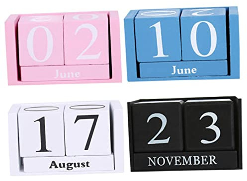 Levemolo Calendario Continuo in Legno Blocchi Scorrevoli Data e Mese Senza Fine Decorazione Da Scrivania Design Retrò e Classico Numeri