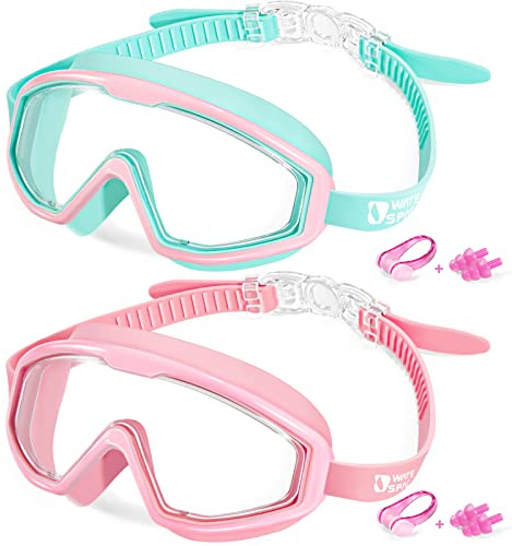 Water Space Swimming Goggles Kids Toddler 3-15, Panoramic View Anti Fog No Leak, Boys Girls Swim Goggles for Pool Beach, Pack of 2