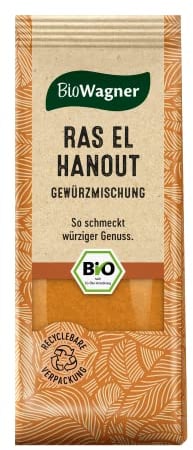 BioWagner - Bio Ras el Hanout, Gewürzmischung für orientalische und arabische Gerichte, ideal für Couscous, Tajine oder Hummus, naturbelassene Bio-Zutaten, recyclebare Verpackung, 50 g
