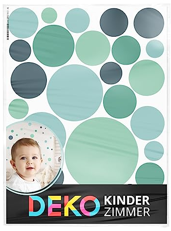 DEKO KINDERZIMMER Wandsticker Punkte Kreise für Babyzimmer 120 Stück Klebepunkte Wandtattoo für Kinderzimmer Dots in Blau Hellblau Mint Set Pastell Wandaufkleber DK1000A-19