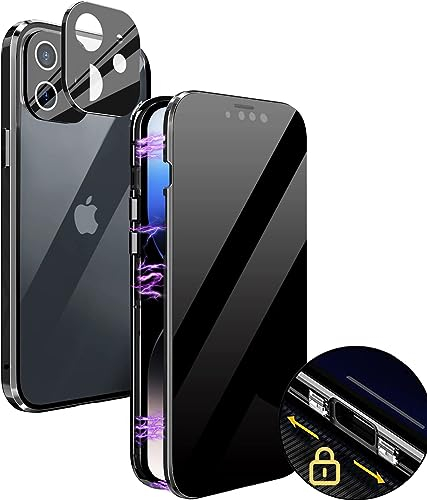 Anti Spy Hülle für iPhone 11 360 Grad Magnetische Handyhülle mit Sichtschutz Blickschutz Vorne und Hinten Gehärtetes Glas Ganzkörper Handyhülle mit Kameraschutz Privacy Anti-peep Case, Schwarz