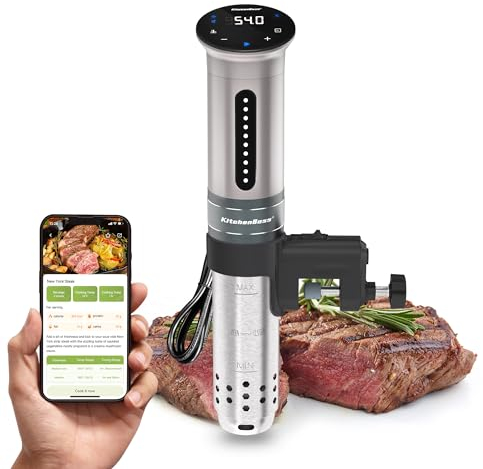 KitchenBoss Sous Vide Stick Garer:WiFi Sous Vide Stick 1100W Präzisionskocher Zirkulation 40℃-90℃ Temperaturbereich Sous Vide Stab IPX7 Wasserdicht LED Touch Display Ultra-leise App-Steuerung