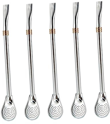 HOMSFOU 304 Stainless Steel Straws Spoon Double-Sided Filter Stir Spoon Mixing Spoon for Coffee Tea Dessert