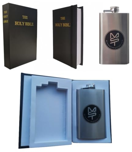 Flasque de nouveauté | Sainte Bible avec flacon de 6 oz | Première page manquante de French Red Dwarf - Compartiment secret