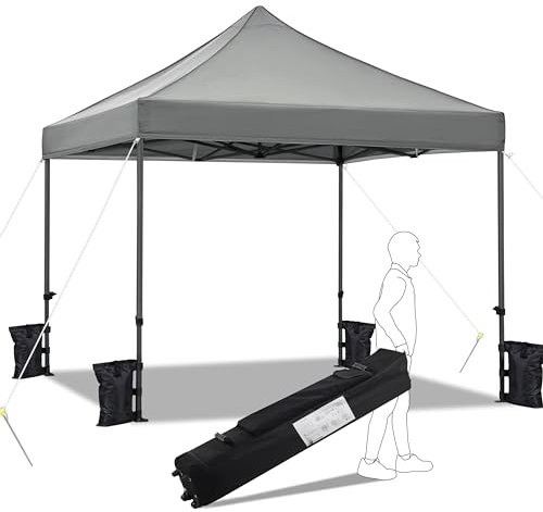 Yaheetech 3x3M Carpas de Jardin Plegable Altura Ajustable de 323-341cm para Exteriores Camping Cenador de Jardín Impermeable Sombrilla Carpa Playa Terraza Toldo Gris Claro
