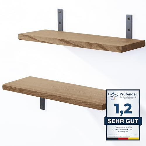 LAMO Manufaktur 2 unidades de estantería de pared de madera 2 x 42 cm | Estantería flotante maciza 100% madera real | Estantería colgante para salón, dormitorio, cocina, oficina, cuarto de baño |
