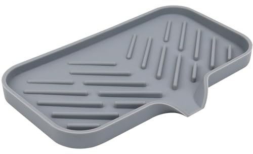 YASMEN Porte-savon en silicone avec drainage, porte-éponge pour évier de cuisine, plateau distributeur de savon, organisateur d'évier de salle de bain et de cuisine, porte-savon en caoutchouc (24 x 14