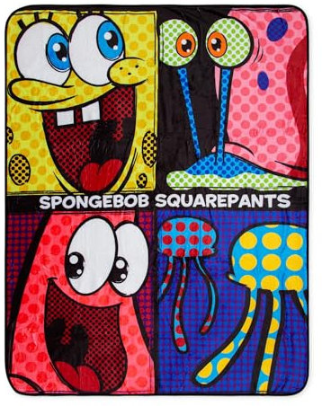 Nickelodeon Spongebob Schwammkopf Charakter Gitter Fleece-Überwurfdecke | weicher Polyester-Bezug für Sofa, Bett | 114,4 x 152,4 cm