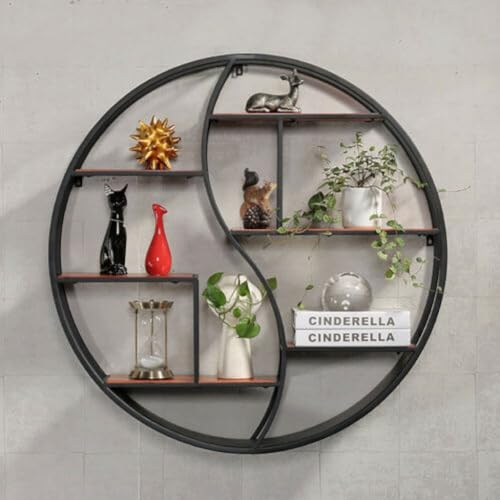 AUYART 80 Cm Vintage Ripiani Rotondi – Scaffale Da Parete, Mensola Sospesa In Metallo, Scaffale a Fiori, Libreria a Sospensione