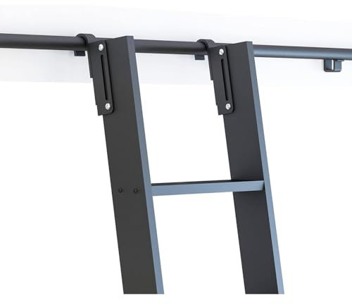 FZZIBQYR Kit Hardware per Scala Scorrevole per Libreria con Gancio Superiore Telescopico, Aste per Gradini in Metallo W con Rotelle, Gruppi di Ganci (Senza Scala)
