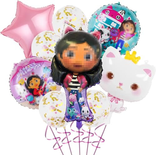 9 palloncini di compleanno Gabby Cat per ragazza,Decorazione di palloncini compleanno per casa delle bambole,palloncino in lattice a elio,decorazione di compleanno per ragazza Gabby bambini(kawaii)