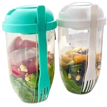 DFJOENVLDKHFE Botella Bento ensaladera con Tenedor, Botella portátil Blanca/Verde, Recipiente for Ensalada, Recipiente for Ensalada Bento, 1 Unidad(White)