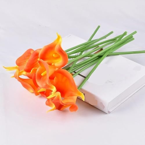 Künstliche Calla-Lilien, fühlen sich echt an, weiß, Hochzeitsstrauß, Brautparty, Party, Zuhause, Blumendekoration, künstliche Blumen (F,10 Stück)