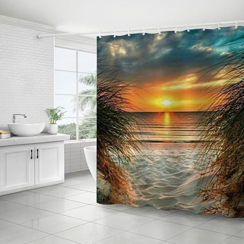 FAIRYGATE Vorhang Blau Duschvorhang Badezimmer Duschvorhänge 180 x 180 cm Anti Schimmel Wasserdicht Polyester Stoff Waschbar Bad Vorhäng für Badzimmer mit 12 Haken Schnell Trocknende B8805