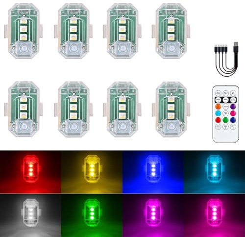 Stroboskoplicht LED für Flugzeug, LED-Licht für Drohne, Anti-Collisions-Licht, USB, 8 Farben, wiederaufladbarer LED-Blitz, geeignet für DJI Mini 4 Pro und alle Zubehörteile für RC Drohnen (8 Stück)