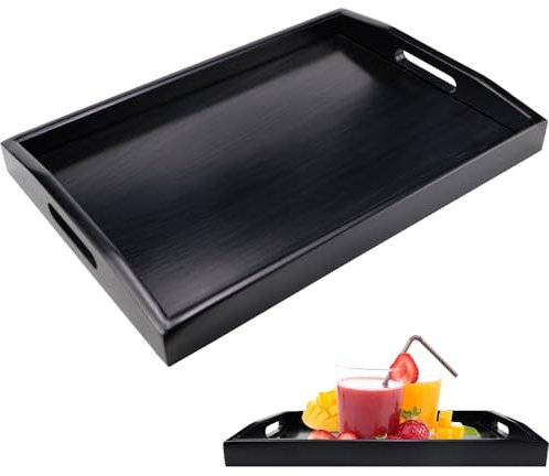 Mumjooyi Plateau de Service 40x28x4 cm Plateau Repas en Bois Plateau rectangulaire avec Poignées pour Restaurant Cuisines Vaisselle Boissons Petit-déjeuner Plateau de Service
