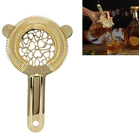 Cocktail Strainer, Stainless Steel Bar Strainer Drink Strainer Bartending Ice Strainer for Bar Bartender (Gold)