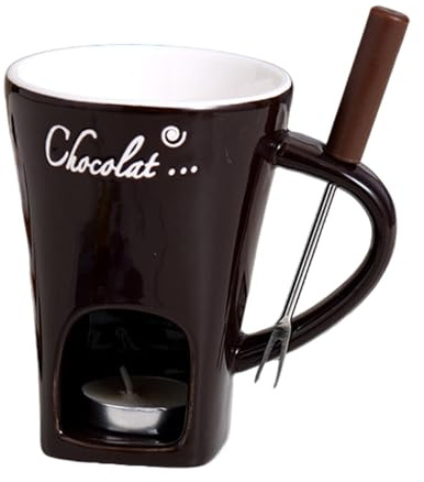 Fondue Mugs with Forks - Ceramic Chocolate Melting Cup, Butter Warmers Pot, Candle Minis Simmer Mug, Melting Mugs for Chocolate, Cheese, Butter