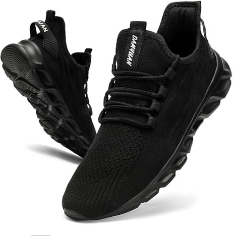 VGPSFN Herren Laufschuhe Sneakers Schuhe Sportschuhe Turnschuhe Straßenlaufschuhe Joggen Tennis Walkingschuhe Slip on Wandern Leichte Atmungsaktive Freizeit Lauftraining Gym Sport Schwarz EU 44