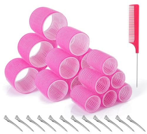 Romon 31 Pièces Bigoudis Cheveux Set, 18 Rouleaux Cheveux Chauffant Heatless Curling avec 3 Tailles 60mm 45mm 36mm avec 12 Pinces à Cheveux et 1 Peigne pour Tous Les Cheveux Courts, Moyens Ou Longs