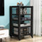 CASEGO Gaming-Regal, Plattenspieler-Ständer, Stereo-Ständer, Audio-Rack, CD-DVD-Vitrine, AV-Medienständer, Eckregal mit Holzregalen für Projektor, PS5, DVD (Black 60x50x100cm)