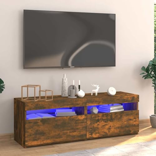 Gecheer Meuble TV avec lumières LED chêne, fumée, 120 x 35 x 40 cm, meuble TV moderne, meuble TV, meuble TV, meuble TV, meuble de salon, meuble TV