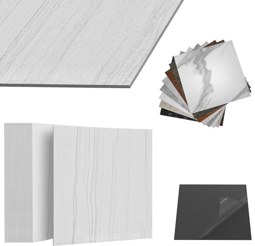 ACXIN PVC Bodenbelag Vinylboden Selbstklebend mit Fliesen-Optik, Klebefliesen Boden Wasserfest für Küche Bad Wohnzimmer (Grauweiß-Holzmaserung, 10 m² Paket: 108 Fliesen)