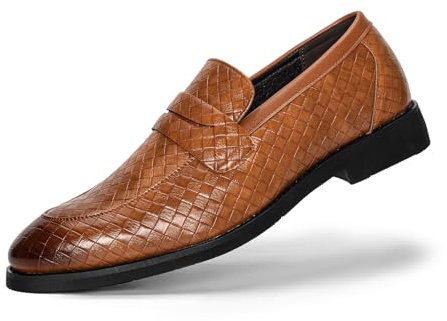 Ophestin Men's Loafers Moccasins Weave Formal Dress Shoes Slip-On Driving Business Shoes Brown 7uk
