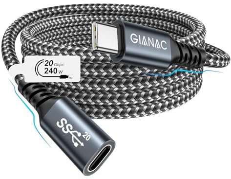 GIANAC Cavo di Prolunga USB C 240W 1M,3.2 Gen2 5K@60Hz Cavo Type C Maschio a Femmina 20Gbps Prolunga Tipo C Compatibile per iPhone 16 15 Pro Max, MacBook Pro/Air XPS 15 Galaxy S23 S22