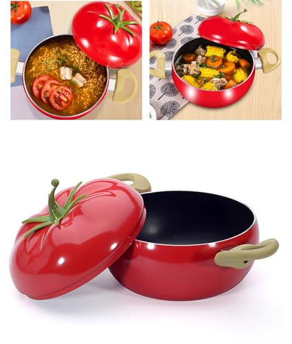 Emaillierter Gusseisen-Topf mit Deckel – Tomaten-Design, Antihaft Suppentopf, Nudel- und Mehrzweck-Kochtopf, Geeignet für Gas, Induktion & Backofen