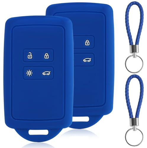 Custodia Protettiva in Silicone Blu per Renault 4 Tasti Smart Key (Solo Keyless Go), 2 Pezzi, Cover Portachiavi Auto con 2 Portachiavi Inclusi, Compatibile con Clio, Espace 5, Master Bus, Talisman