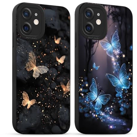 Phoona 2 Pack Black Blue Butterfly Print Phone Case for iPhone 11 6.1, Fashion Gold Aesthetics Pattern Design Silicone Soft TPU Cases,Shockproof Cover Protective Women Girls,for iPhone 11