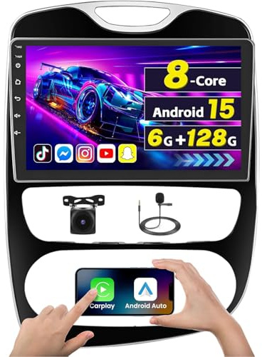 Inefala 8 Core 6+128 Go Android 15 Radio pour Renault Clio 4 2012-2018, Autoradio Bluetooth avec Wireless Carplay Android Auto 10 Écran Tactile GPS WiFi DSP RDS/FM 59UI Caméra de Recul Mic
