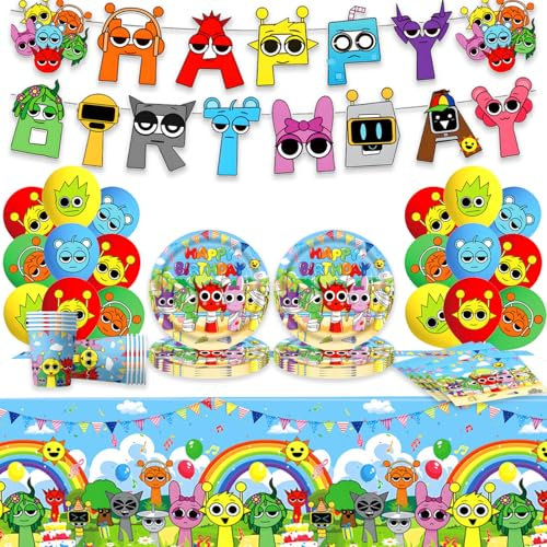 Ensemble de vaisselle de fête d'anniversaire pour enfants, Sprunki Party Vaisselle Anniversaire,Décorations de fête d'anniversaire,pour Enfant Anniversaire Décoration (bleu)
