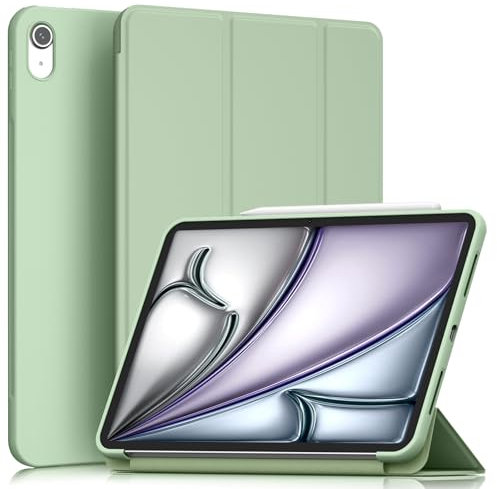 Oumida Funda para iPad Air 11 Pulgadas 2025(M3) / 2024(M2), iPad Air 7a/6a/5a/4a Gen (2024/2022/2020, 10,9), Funda Bloqueo Magnético,Case Slim Tríptica, Fundas de Piel TPU Soft Carcasa (Matcha Verde)
