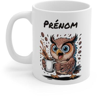 Teecustom Mug Hérisson Personnalisé – Tasse Café Mignonne et Énergique avec Prénom – Cadeau Original (Hibou)