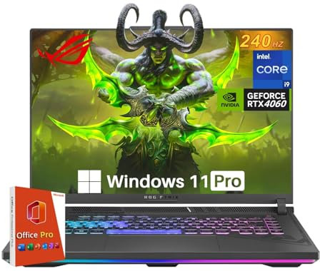 ASUS ROG Strix G16 Gaming Laptop, NVIDIA RTX 4060, Intel i9-14900HX, 16 ROG Nebula 16:10 QHD 240Hz, WiFi 6E, BT 5.3, 64 GB DDR5, 4TB SSD, Windows 11 Pro, Office Pro Lifetime