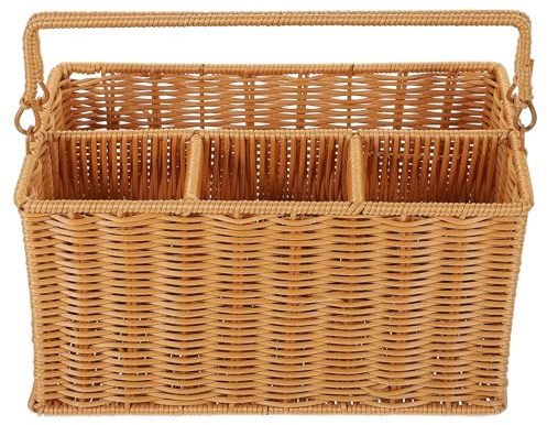 Kockshion Cesta De Mimbre ImitacióN 11.61X6.88X6.10In Organizador De Cubiertos Con Compartimentos Para Cocina Y Picnic Soporte Para Utensilios De Cocina DecoracióN RúStica