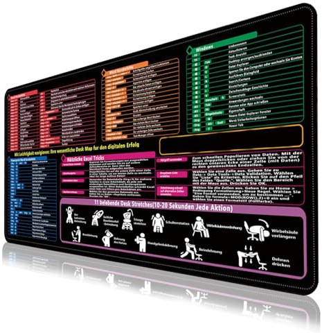 YOUYIKE Excel Schreibtischunterlage Deutsch, Mit 90x40cm rutschfeste Excel Matte Deutsch Schreibtischunterlagen, Es Gibt Excel Outlook Word Office Shortcut - für Verschiedene BüRoszenen