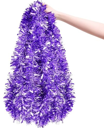 10 Meter Purple Christmas Chunky Tinsel Christmas Garland Tinsel for Xmas Tree Decorations Home Ornament