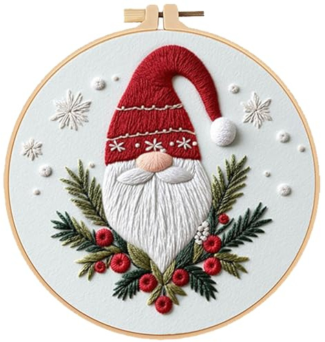 TYXHXTF Christmas Stickerei Starter Kit für Erwachsene Anfänger, DIY Kreuzstich Set mit Bambus Stickrahmen, Anleitung, Farbfäden, für DIY Kunst, Handwerk, Sticken