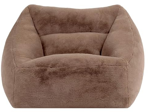 icon Natalia Bean Bag Chair, Mocha Brown, Faux Fur, Large Adult Bean Bag with Filling Included, Comfy Chair, Armchair, Living Room, Living Room Furniture, Bedroom Furniture
